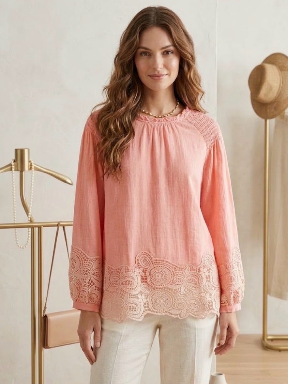 LOVE RICHE Pink Crochet and Balloon Sleeve Blouse